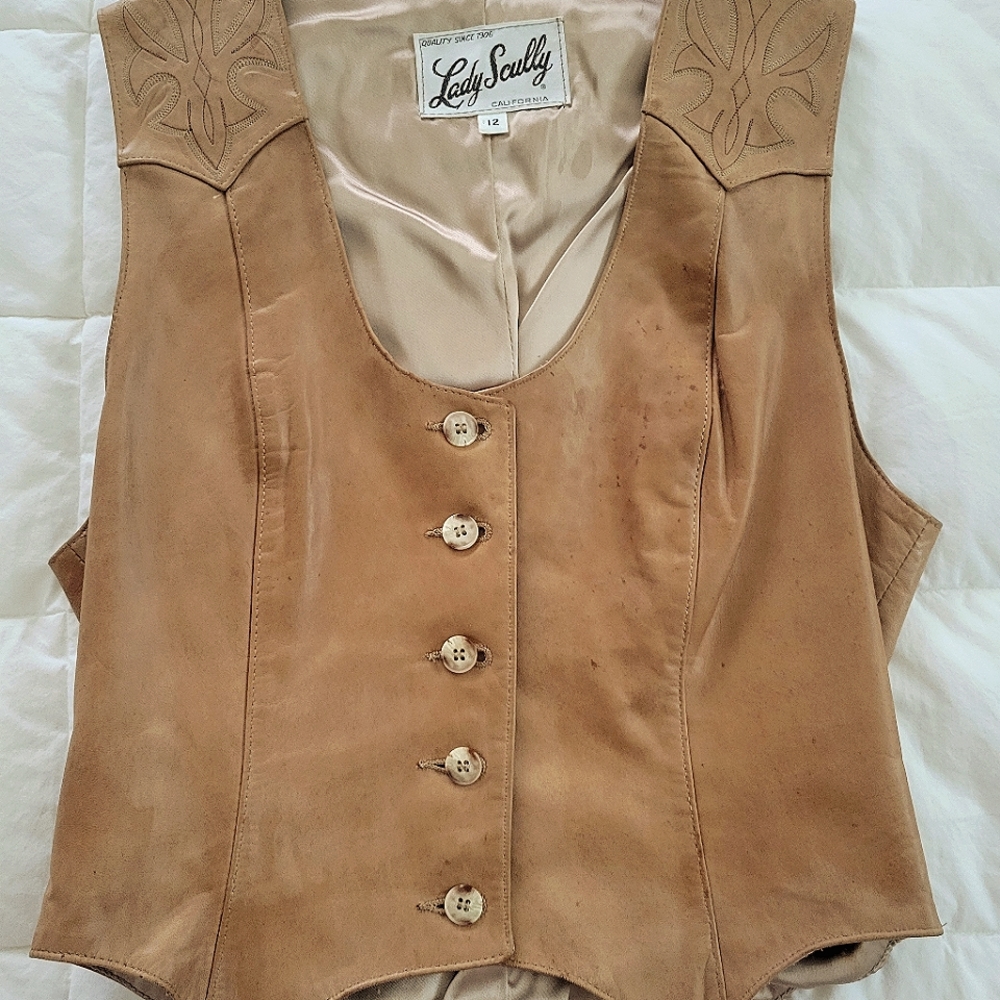 Vintage Lady Scully Leather Vest with Decorative Stitching